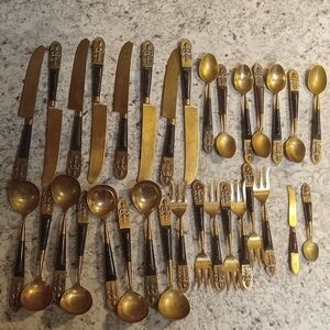 Vintage Siam Thai Brass & Rosewood Cutlery